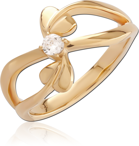 GOLD PLATED 18K STERLING SILVER 925 RING CLOVER PETAL DESIGN ROUND GEM