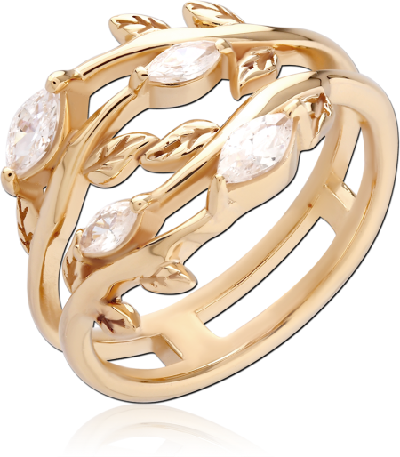 GOLD PLATED 18K STERLING SILVER 925 RING VINE LEAVES MARQUISE GEMS