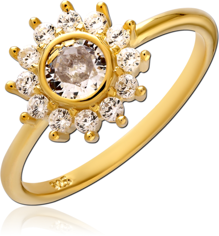 GOLD PLATED 18K STERLING SILVER 925 RING SUNBURST HALO CLUSTER GEM