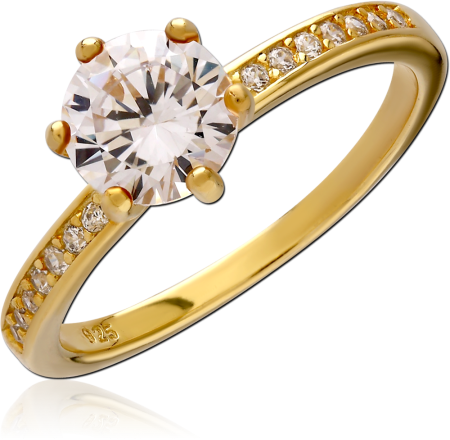 GOLD PLATED 18K STERLING SILVER 925 RING SOLITAIRE ROUND GEM PAVE BAND