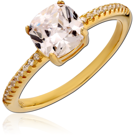 18K GOLD PLATED STERLING SILVER 925 RING CUSHION CUT GEM SOLITAIRE PAVE BAND