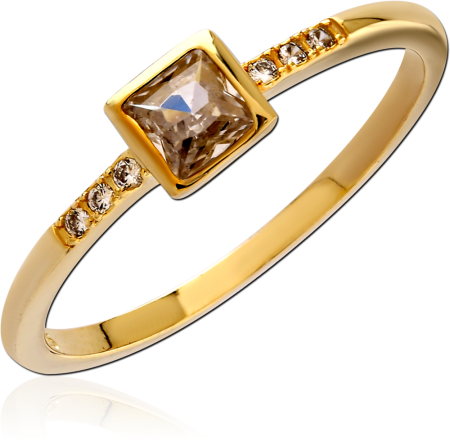 18K GOLD PLATED STERLING SILVER 925 RING PRINCESS BEZEL GEM WITH SIDE GEMS