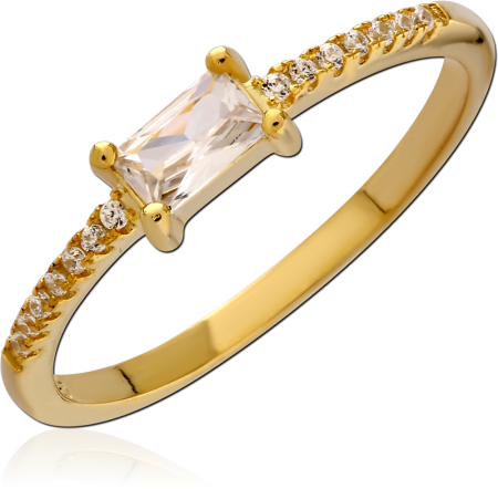 18K GOLD PLATED STERLING SILVER 925 RING EMERALD CUT GEM PAVE SHOULDERS