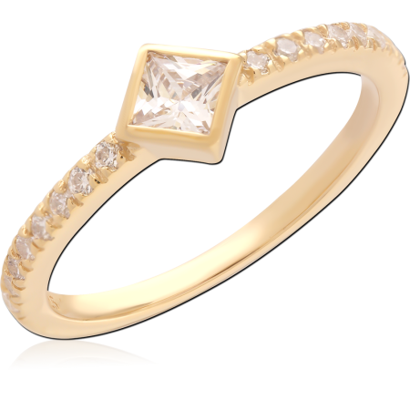 18K GOLD PLATED STERLING SILVER 925 RING SQUARE BEZEL GEM PAVE BAND