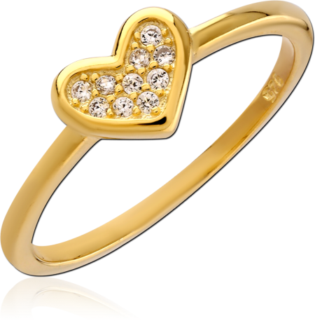 18K GOLD PLATED STERLING SILVER 925 RING PAVE HEART GEM TOP