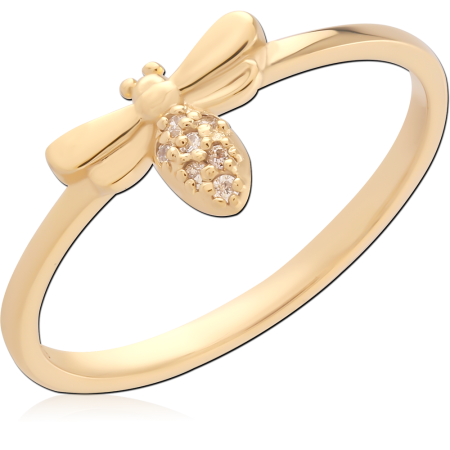 18K GOLD PLATED STERLING SILVER 925 RING WITH BEE CHARM JEWELED BODY