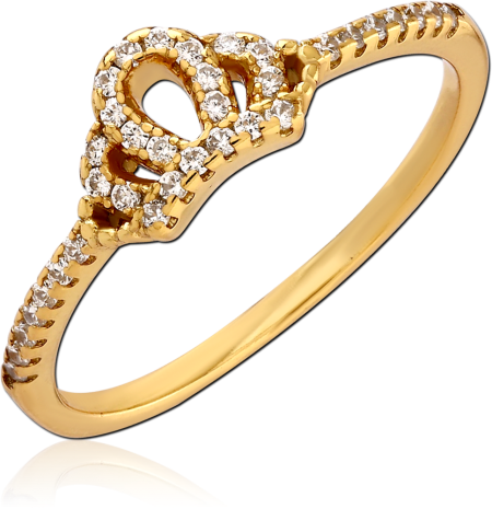 18K GOLD PLATED STERLING SILVER 925 RING CROWN TIARA PAVE DESIGN