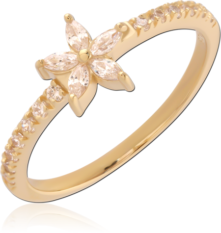 18K GOLD PLATED STERLING SILVER 925 RING FLOWER MARQUISE PETAL PAVE SHOULDERS