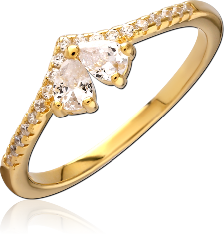 18K GOLD PLATED STERLING SILVER 925 RING CHEVRON DOUBLE PEAR GEM PAVE