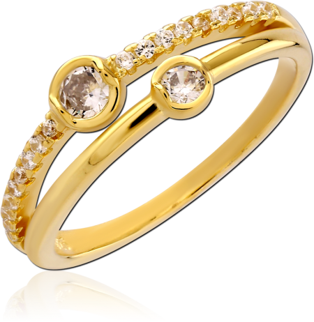 18K GOLD PLATED STERLING SILVER 925 RING DOUBLE BEZEL ROUND GEMS PAVE BAND