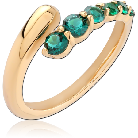 GOLD PLATED 18K STERLING SILVER 925 RING FIVE GREEN GEMS PRONG SET BAND