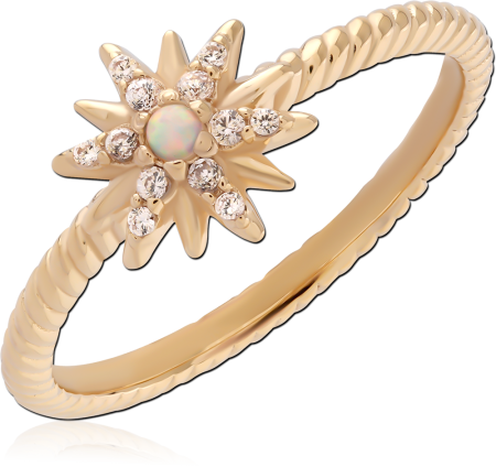 GOLD PLATED 18K STERLING SILVER 925 RING OPAL STARBURST CLEAR GEM ACCENTS TWISTED BAND