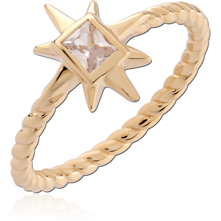 GOLD PLATED 18K STERLING SILVER 925 RING ROPE BAND STAR CLEAR SQUARE GEM