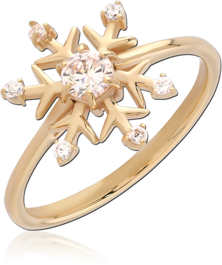 GOLD PLATED 18K STERLING SILVER 925 RING SNOWFLAKE DESIGN CLEAR GEM ACCENTS