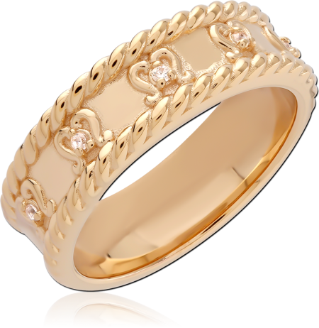 GOLD PLATED 18K STERLING SILVER 925 RING PATTERNED BAND ROPE EDGES CLEAR GEMS