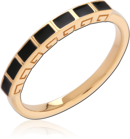 GOLD PLATED 18K STERLING SILVER 925 RING BLACK ENAMEL GREEK KEY BAND