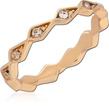 GOLD PLATED 18K STERLING SILVER 925 RING CHEVRON BAND WITH GEMS