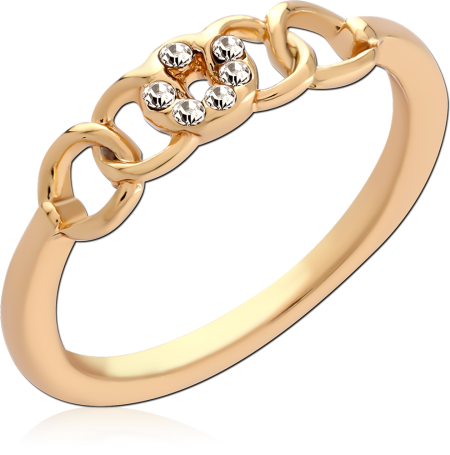 GOLD PLATED 18K STERLING SILVER 925 RING CHAIN LINK CLUSTER GEMS
