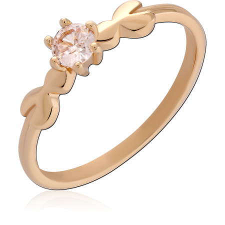GOLD PLATED 18K STERLING SILVER 925 RING ROUND GEM LEAF SHOULDERS