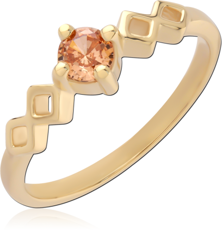 GOLD PLATED 18K STERLING SILVER 925 RING ROUND GEM GEOMETRIC SHOULDERS