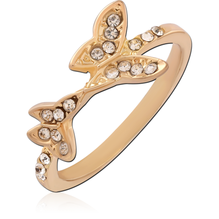 GOLD PLATED 18K STERLING SILVER 925 RING LEAF VINE CLEAR GEMS