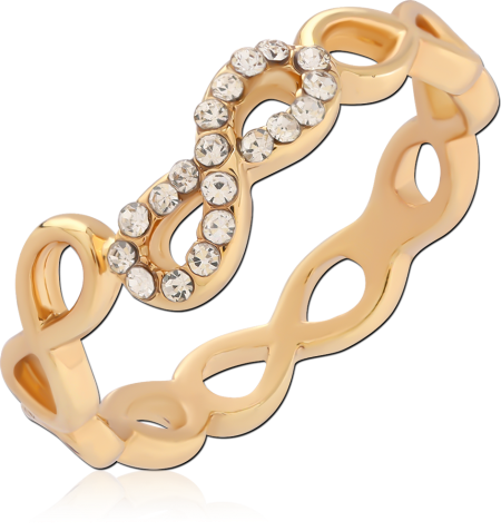 GOLD PLATED 18K STERLING SILVER 925 RING INFINITY SYMBOL BAND CLEAR GEMS