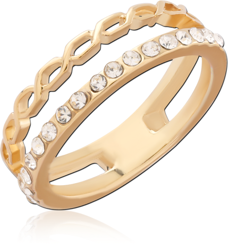 GOLD PLATED 18K STERLING SILVER 925 RING SPLIT BAND BRAIDED ACCENT CLEAR GEMS