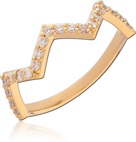 GOLD PLATED 18K STERLING SILVER 925 RING CHEVRON ZIGZAG FULL CLEAR GEMS