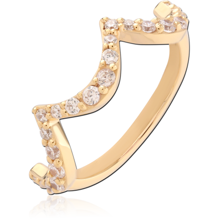 GOLD PLATED 18K STERLING SILVER 925 RING TIARA CURVED BAND CLEAR GEMS