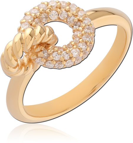 GOLD PLATED 18K STERLING SILVER 925 RING KNOT CIRCLE CLEAR GEMS
