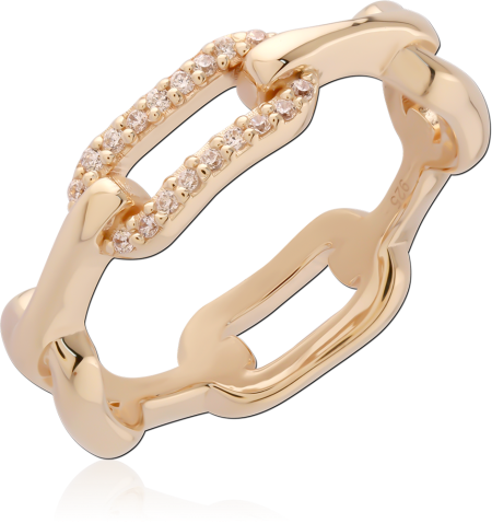 GOLD PLATED 18K STERLING SILVER 925 RING CHAIN LINK BAND CLEAR GEMS