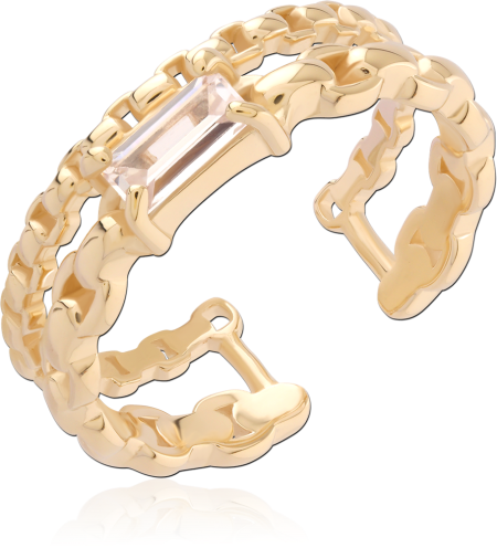 18K GOLD PLATED STERLING SILVER 925 RING CUBAN LINK BAGUETTE BAR GEM