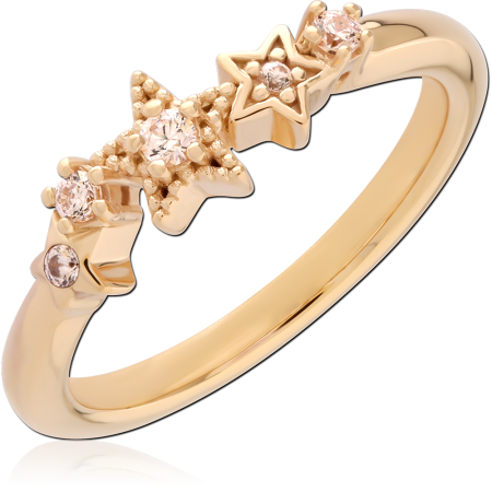 18K GOLD PLATED STERLING SILVER 925 RING STAR ACCENTS WITH CLEAR GEMS