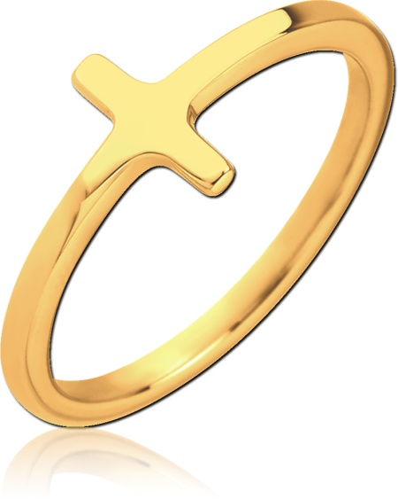 316L GOLD PVD COATED SURGICAL STEEL RING - CROSS