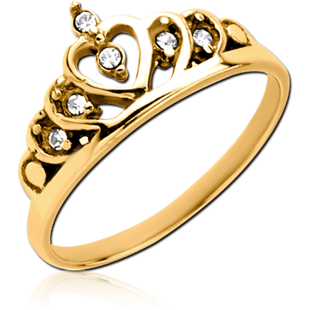 GOLD PVD COATED SURGICAL STEEL RING TIARA CROWN WITH CLEAR GEMS
