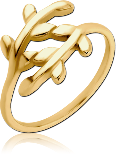 GOLD PVD COATED SURGICAL STEEL RING - LEAF