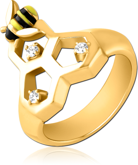 316L GOLD PVD COATED SURGICAL STEEL JEWELED RING