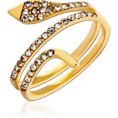 GOLD PVD COATED SURGICAL STEEL RING PAVE SNAKE WRAP WITH CRYSTALS