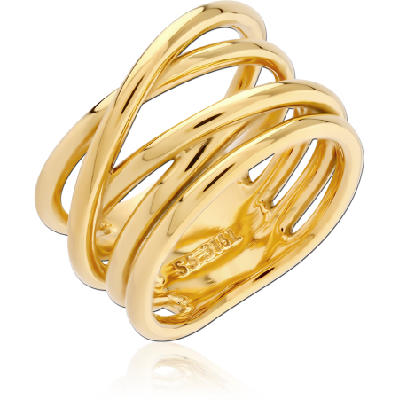 GOLD PVD COATED SURGICAL STEEL RING MULTI BAND CROSSOVER DESIGN