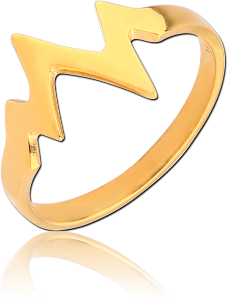 GOLD PVD COATED SURGICAL STEEL RING LIGHTNING BOLT OUTLINE DESIGN