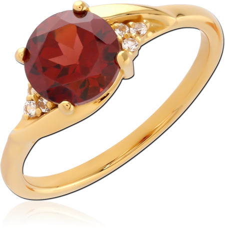 GOLD PLATED STERLING SILVER 925 RING RED ROUND GEM WITH SIDE ACCENTS