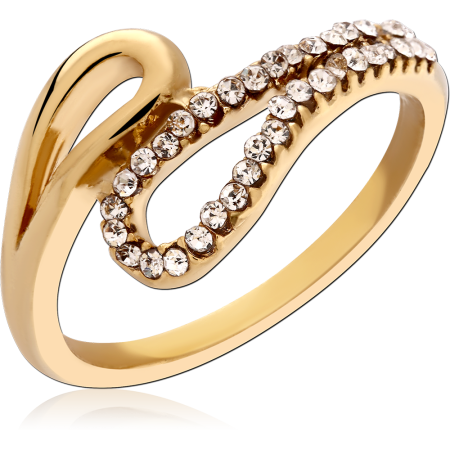 GOLD PLATED STERLING SILVER 925 RING OPEN LOOP PAVE CLEAR GEMS