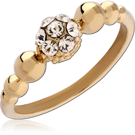 GOLD PLATED STERLING SILVER 925 RING BEADED BAND WITH CRYSTAL CLUSTER