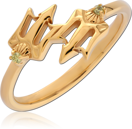 GOLD PLATED STERLING SILVER 925 RING GOTHIC LETTER MOTIF WITH GEMS
