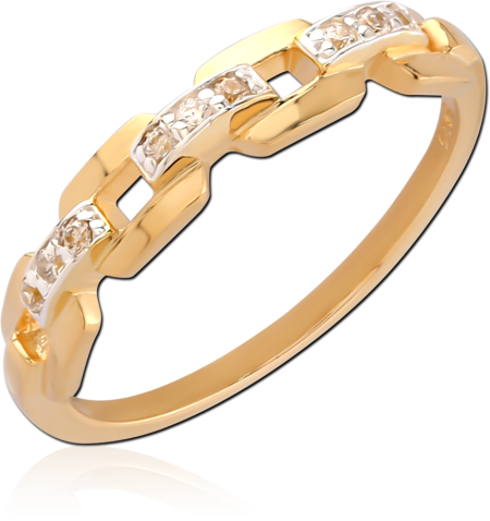 GOLD PLATED STERLING SILVER 925 RING CHAIN LINK WITH PAVE GEMS