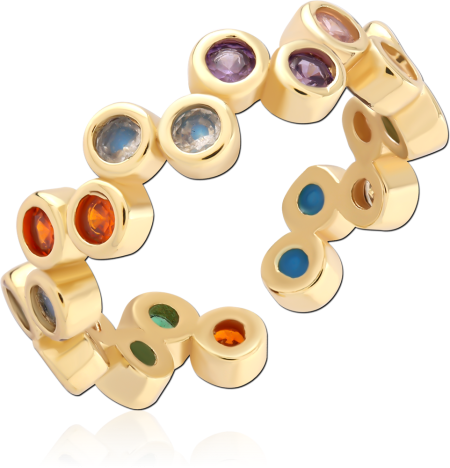 GOLD PLATED STERLING SILVER 925 RING RAINBOW BEZEL GEM BAND