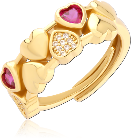 GOLD PLATED STERLING SILVER 925 ADJUSTABLE RING MIXED HEART GEM BAND