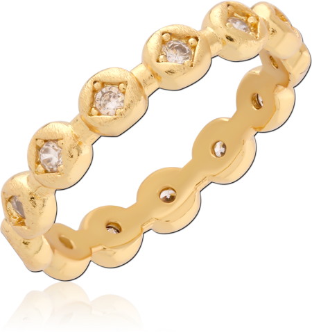GOLD PLATED STERLING SILVER 925 RING BRUSHED BEZEL GEM BAND