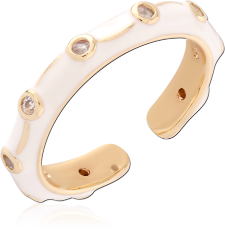 GOLD PLATED STERLING SILVER 925 RING WHITE BAND BEZEL CLEAR GEMS