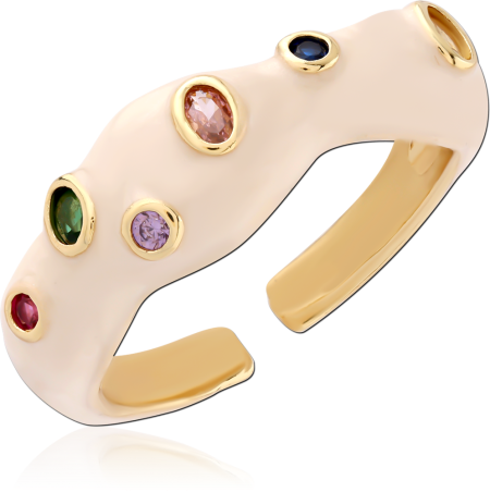 GOLD PLATED STERLING SILVER 925 RING WAVY BAND BEZEL MULTICOLOR GEMS